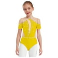 thumbnail image 2 of LiiYii Kids Girls Sparkly Short Sleeve Gymnastics Leotard Athletic Ballet Dance Bodysuit Figure Skating Jumpsuit Yellow 8, 2 of 6