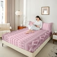 thumbnail image 4 of Feelyou Pink Western Aztec Full Size Sheets for Women, Boho Triangle Square Bed Sheets, Hippie Mandala Style Sheet Sets, Super Cozy Room Decor, 4-Piece, 4 of 7
