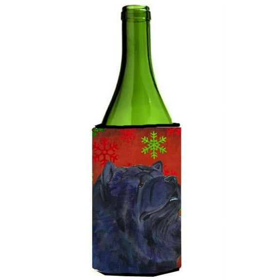 Chow Chow Red And Green Snowflakes Holiday Christmas Wine bottle sleeve Hugger - 24 oz.