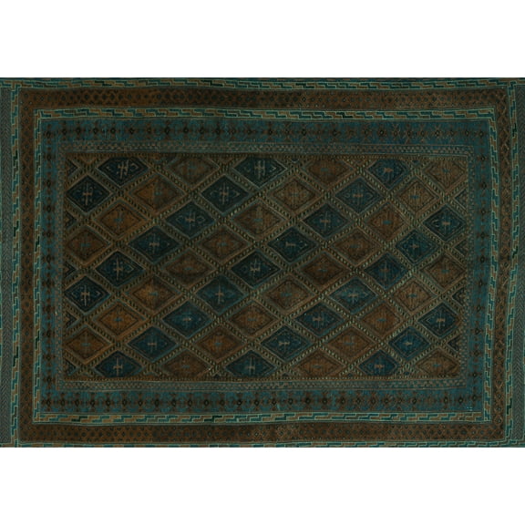 Ahgly Company Machine Washable Indoor Rectangle Southwestern Turquoise Blue Country Area Rugs, 5' x 7'