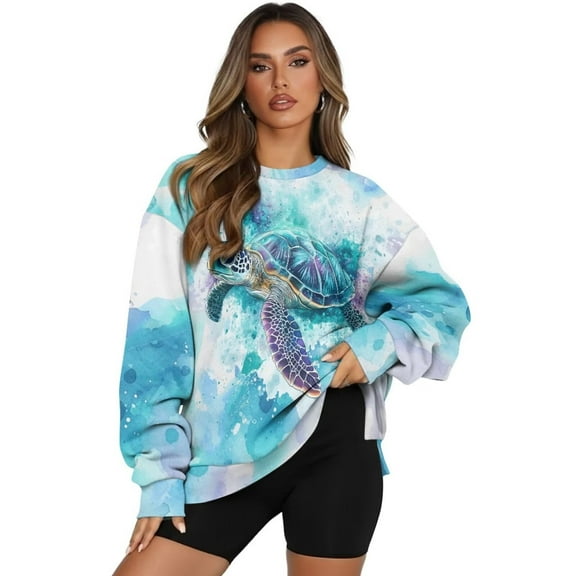Yuyamidu Sea Turtle Women's Fashion Hoodie Sweatshirts Oversized Womens Novelty Sweatshirts with Pockets Loose Crewneck Pullover Casual Tops Long Sleeve Shirts Party Festival Holiday Clothes
