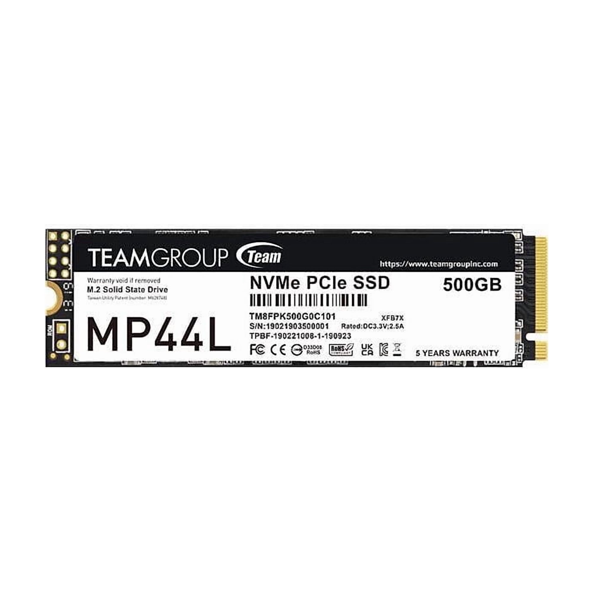 Team Group MP44L M.2 2280 500GB PCIe 4.0 x4 with NVMe 1.4 Internal Solid State Drive (SSD) TM8FPK500G0C101