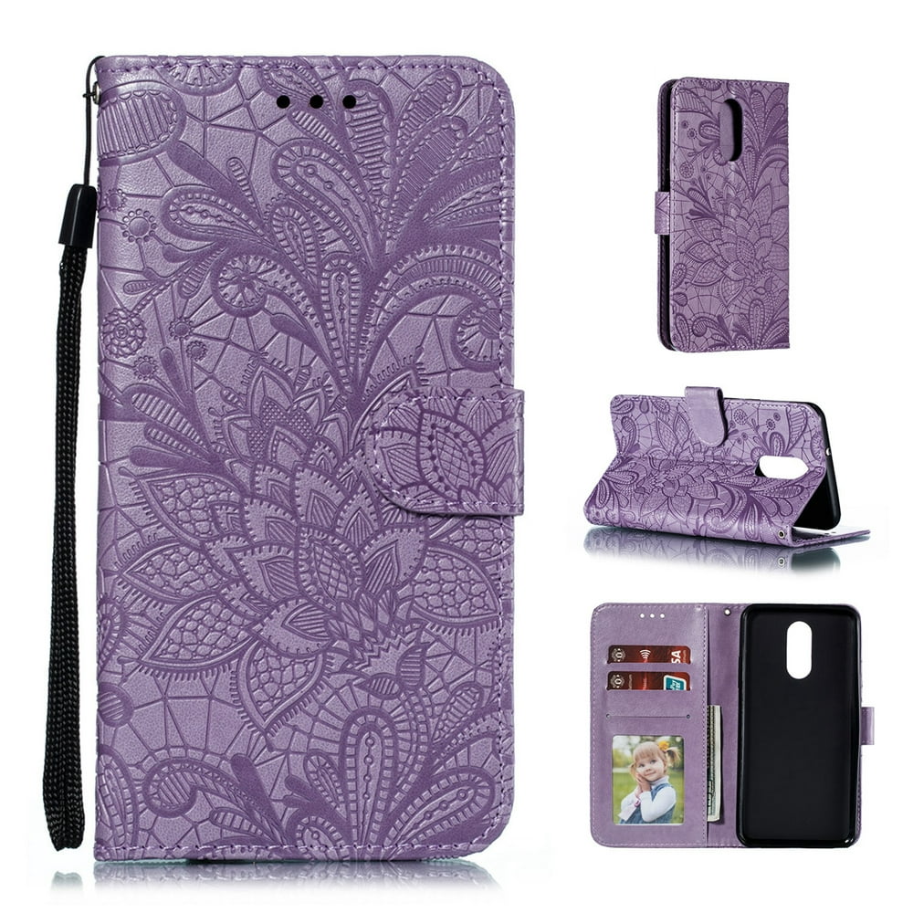 LG Stylo 4 Case, Dteck Embossed Lace Flower Premium PU Leather Flip
