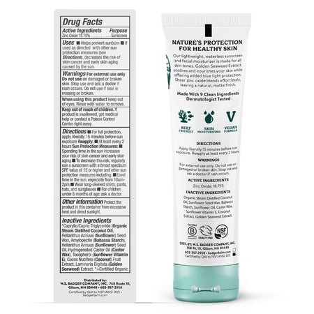 Badger Mineral Face Sunscreen, Unscented, SPF 30, 1.7 fl oz