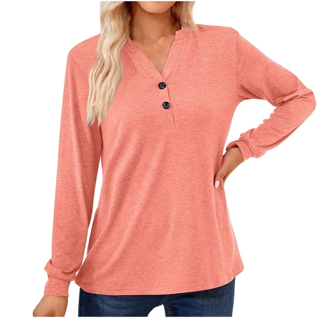 Yuyuzo Womens T Shirts Long Sleeve Tops V Neck Shirts Solid Color Basic Tees Tops Blouses