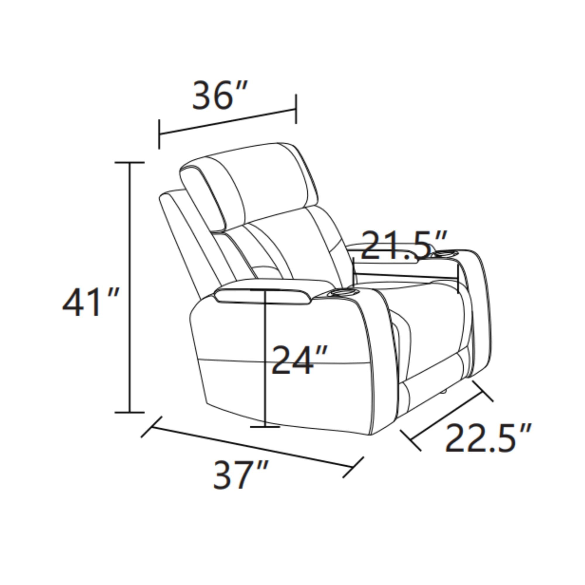 Leather Power Recliner Sofa Chair, Reclining Sofa Couch with LED, Recline Couch with USB Port&Cup Holder, Khaki