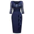 thumbnail image 3 of Vestido de fiesta de cóctel Miusol con volantes y lentejuelas, cuello en V, azul marino, 3 of 5
