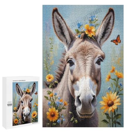 Cute Donkey 1000 Piece Jigsaw Puzzle for Adults Challenging Puzzle Perfect for Game Nights - Finished Puzzle Size is 29.5 x 19.7 Wooden