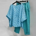 thumbnail image 2 of Dazajoo 2 Piece Linen Set for Women Long Pants Baggy Loose Cotton Linen 3/4 Sleeve Tops Plus Size Summer Outfits Casual Sets Holiday Sales,Blue,M, 2 of 9