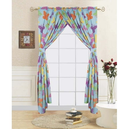 4 Pc Butterfly Turquoise Kids Bedroom Window Panel Pair Set Of