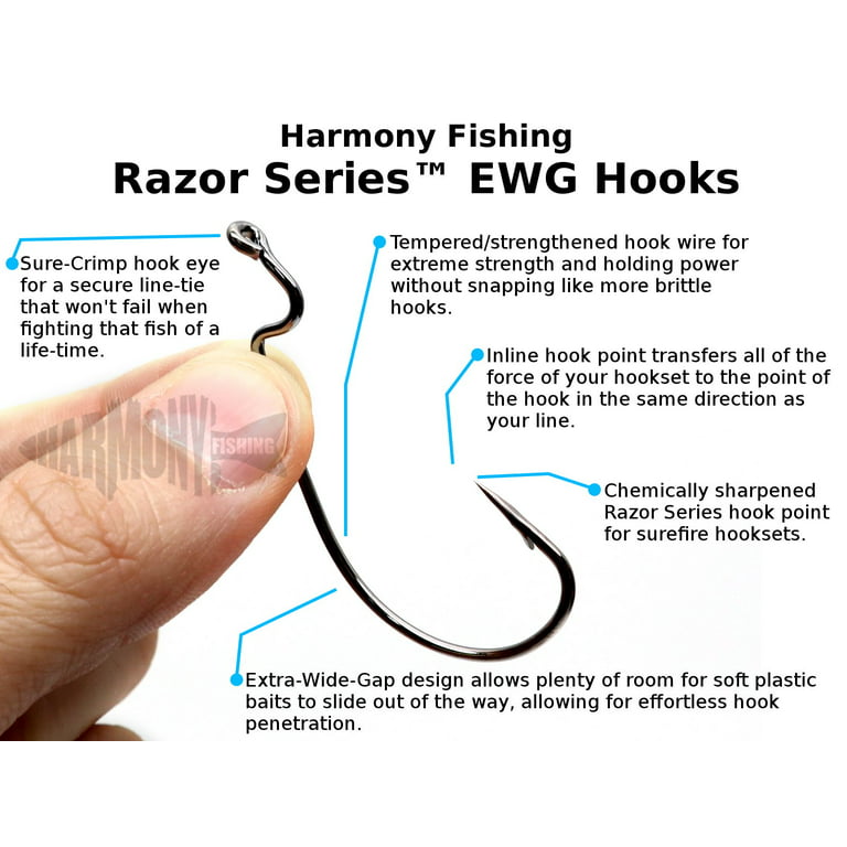 Harmony Fishing Company Razor Series 10 Pack EWG Offset Worm Hooks with  Bait Pegs [Select Size] #1 