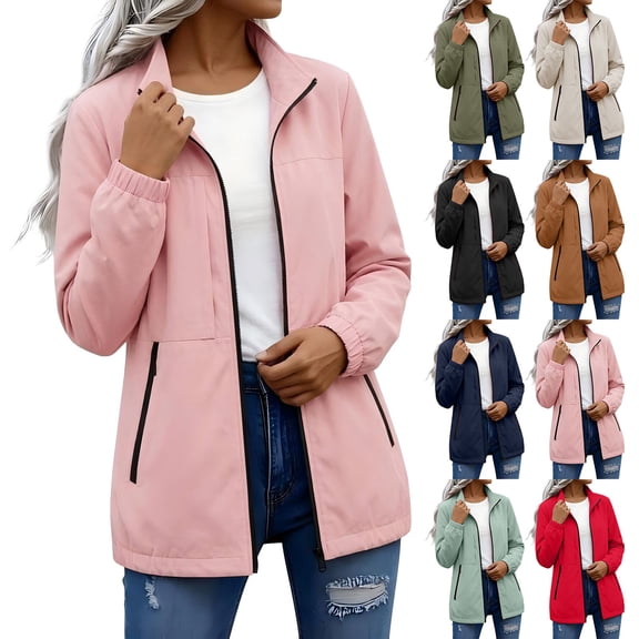 YVNAURA Women's Lightweight Breathable Windbreaker Jacket UPF 50 Sun Protection Full Zip Hooded Windproof Water Resistant Quick Dry Outdoor Running Coat for Women, Pink,L