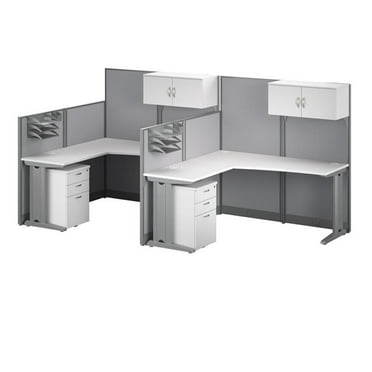 Pemberly Row 2 Person L Cubicle Desk Set in Pure White - Engineered Wood