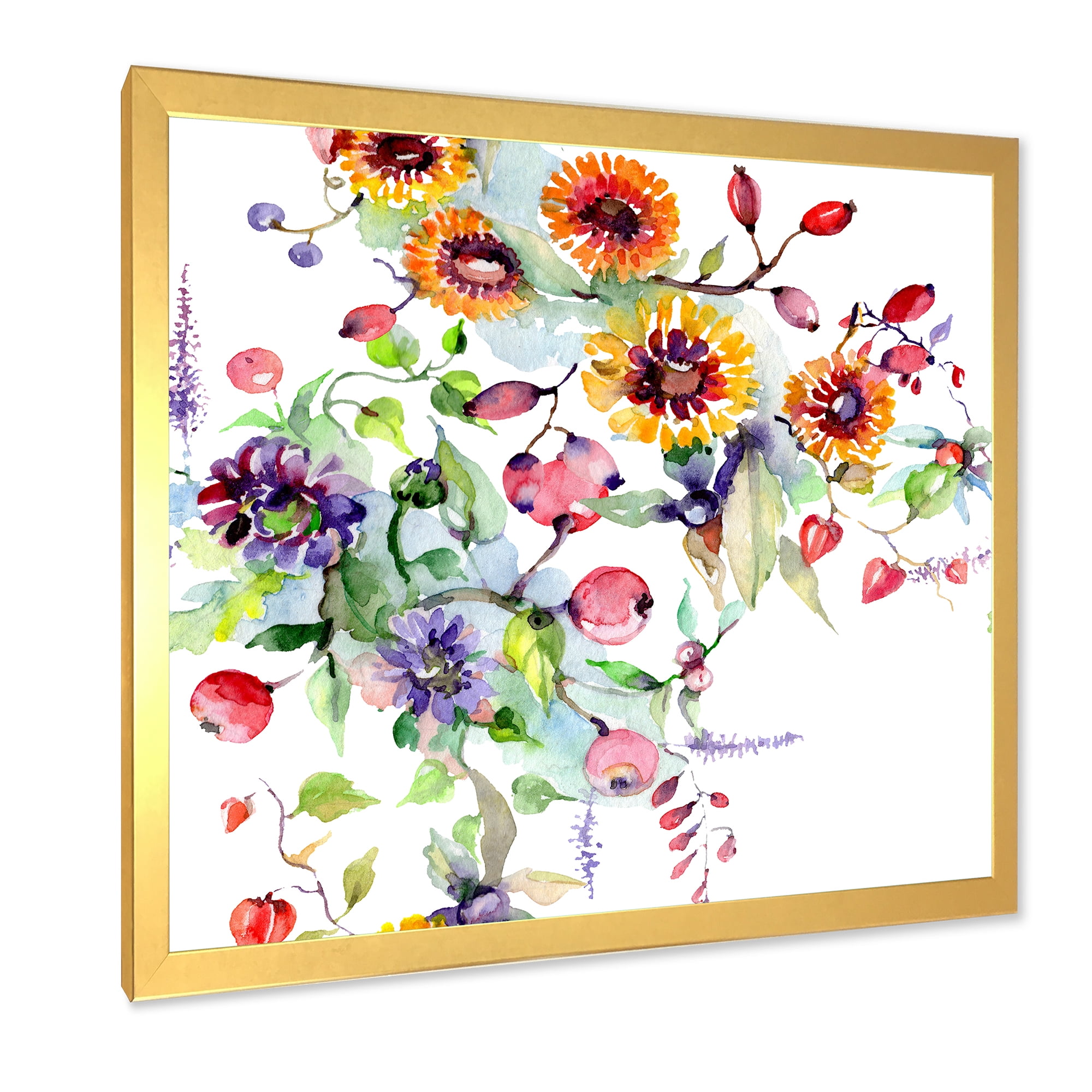 Wildflowers and Vibrant Wild Spring Leaves XI 30 in x 30 in Framed Painting Canvas Art Print, by Designart