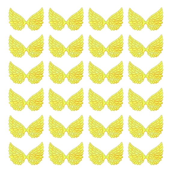 Uxcell 24Pcs Angel Wings for Crafts, Small Glitter Yellow Angel Wings Ornament Fabric Wings Sew on Patches for DIY Crafts (3.4 Inch)
