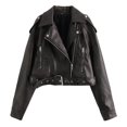 thumbnail image 4 of Bibifish Women's Jackets Dark Grey Faux Leather Moto Jackets Zip Up Cropped PU Coats Casual Trendy Long Sleeve Street Style Daily Wear Jackets, 4 of 4