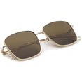 thumbnail image 5 of zeroUV Unisex Minimal Wire Metal Frame Hook Temple Flat Lens Square Sunglasses 58mm (Gold / Brown) - 58mm, 5 of 5