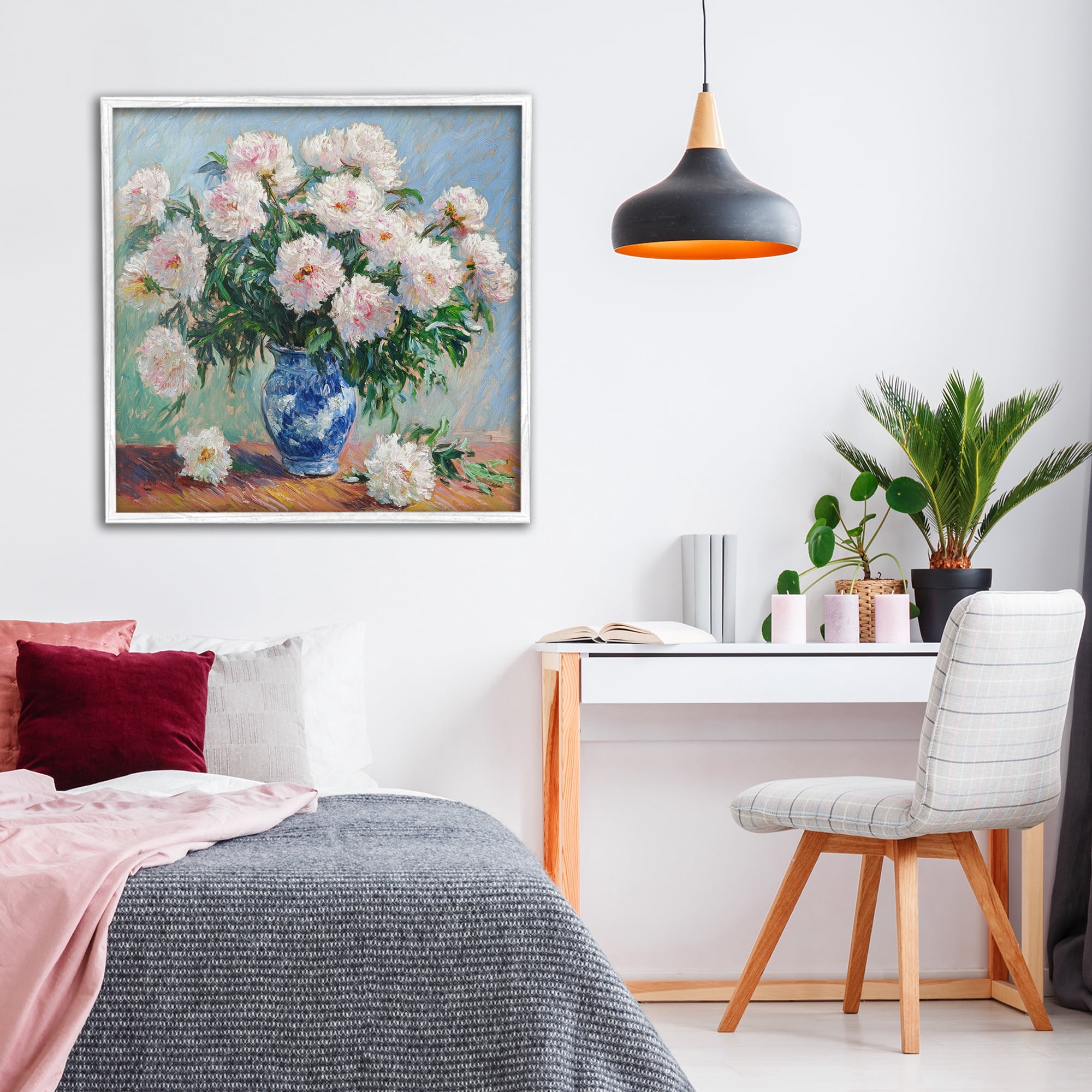 Stupell Industries Peonies in Blue Vase White Framed Giclee Art, design by Tina LeCour