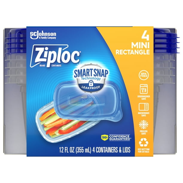 Ziploc Brand Mini Rectangle Containers, Smart Snap Technology, 4 ct