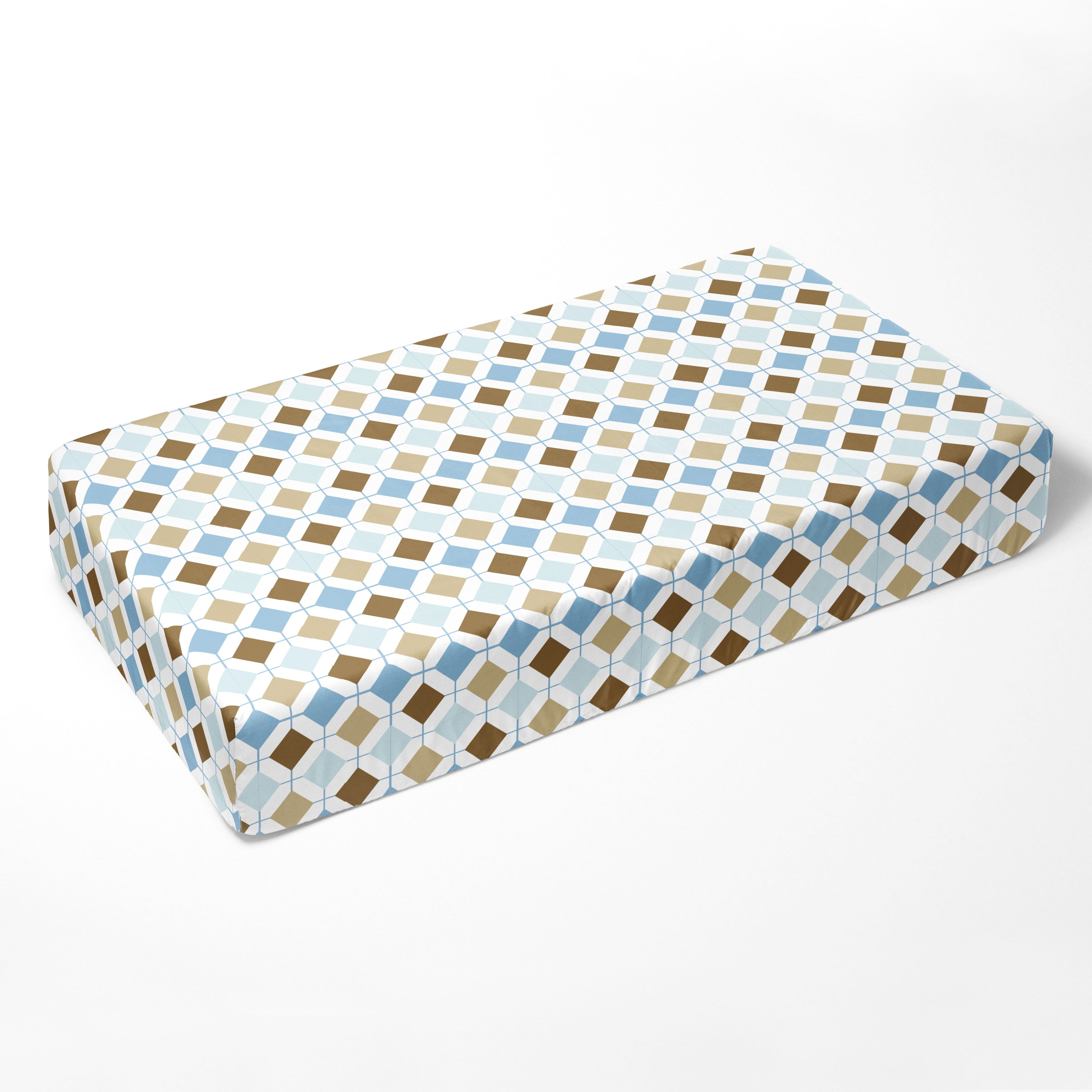 Bacati - Crib or Toddler Bed Fitted Sheet, Mod Diamonds/Stripes, Aqua/Teal/Beige/Brown