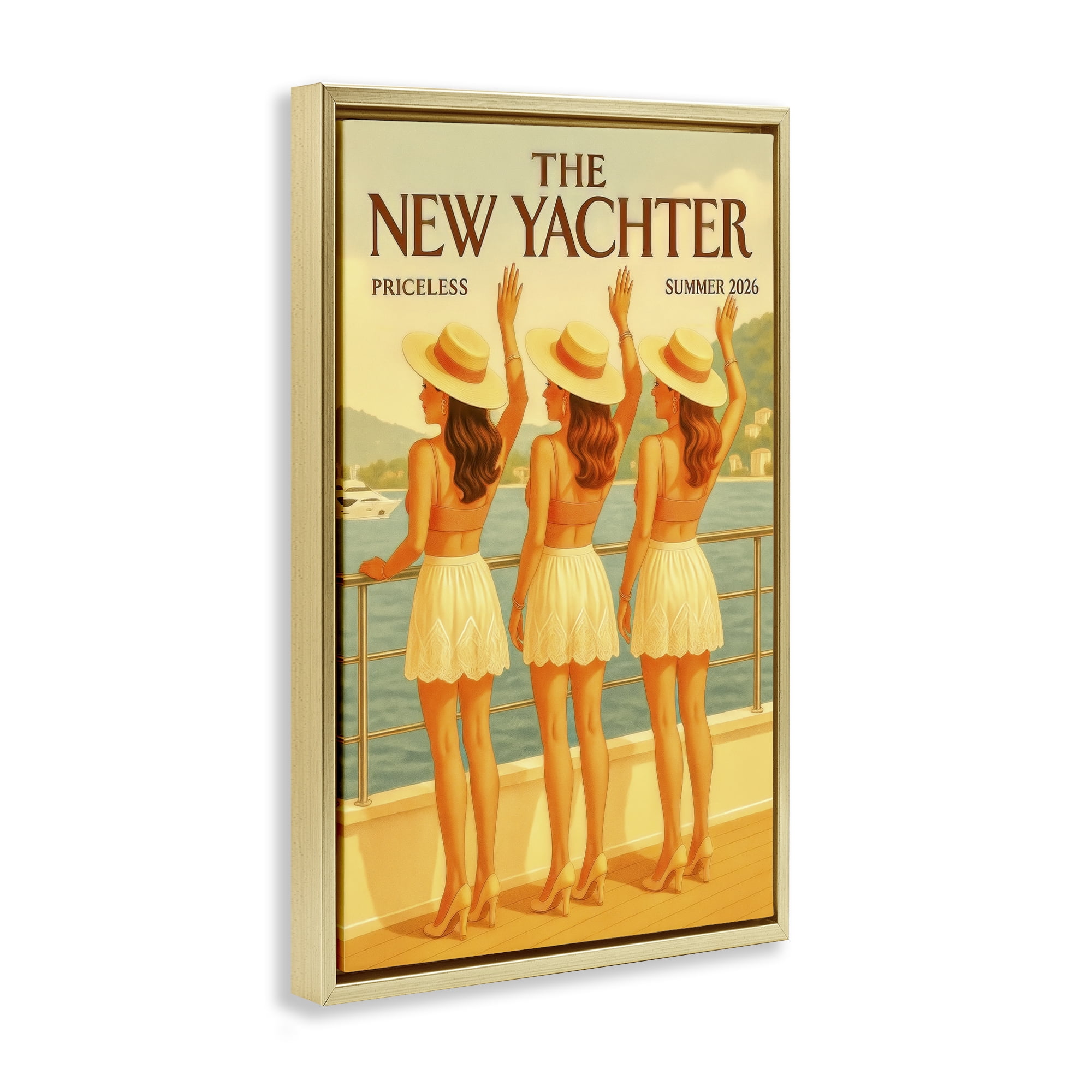 Stupell Industries Magazine Parody Fashion Trio Gold Framed Floater Canvas Wall Art, design by Grotto Studios