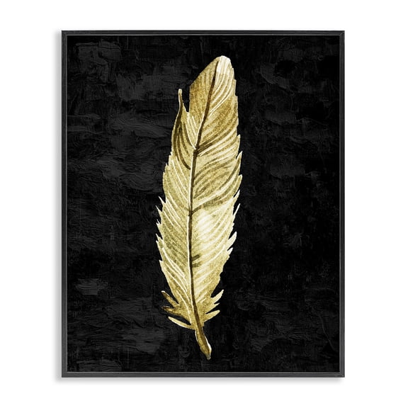 Curved Feather on Black Black Framed Giclee Art, design by Kim Allen