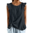 thumbnail image 3 of FASHOFT Summer Tank Tops For Women Trendy Cap Sleeve Round Neck Basic Tank Loose Lightweight Sleeveless Vest Comfort Summer Wear Womens Sleeveless Shirts Dark Gray S, 3 of 5