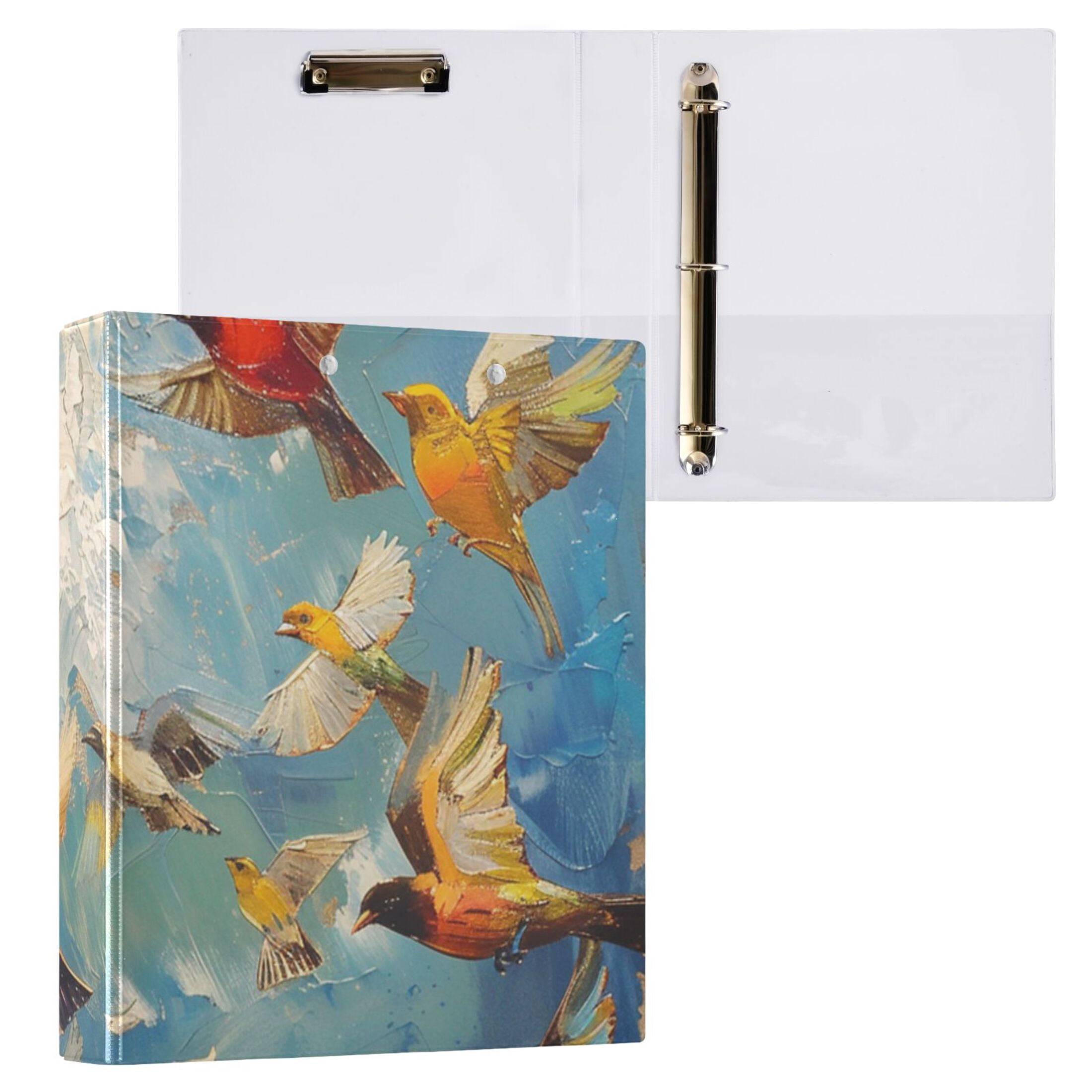 Bird Flock 3 Ring Binders 1.5 inch Hardcover File Folders with Interior Pockets A4 Size Organizer for School Office Hospital