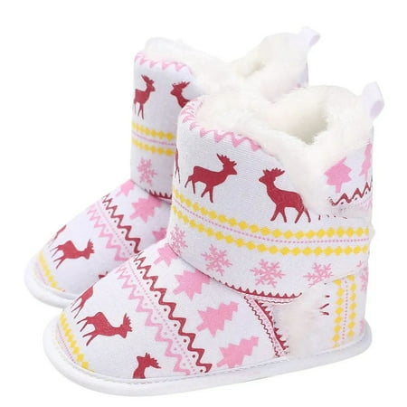 Baby Girls Fleece Knit Christmas Snowflake Winter Warm Snow Boots Soft Sole Crib Shoes Booties for Newborn Infant Toddler