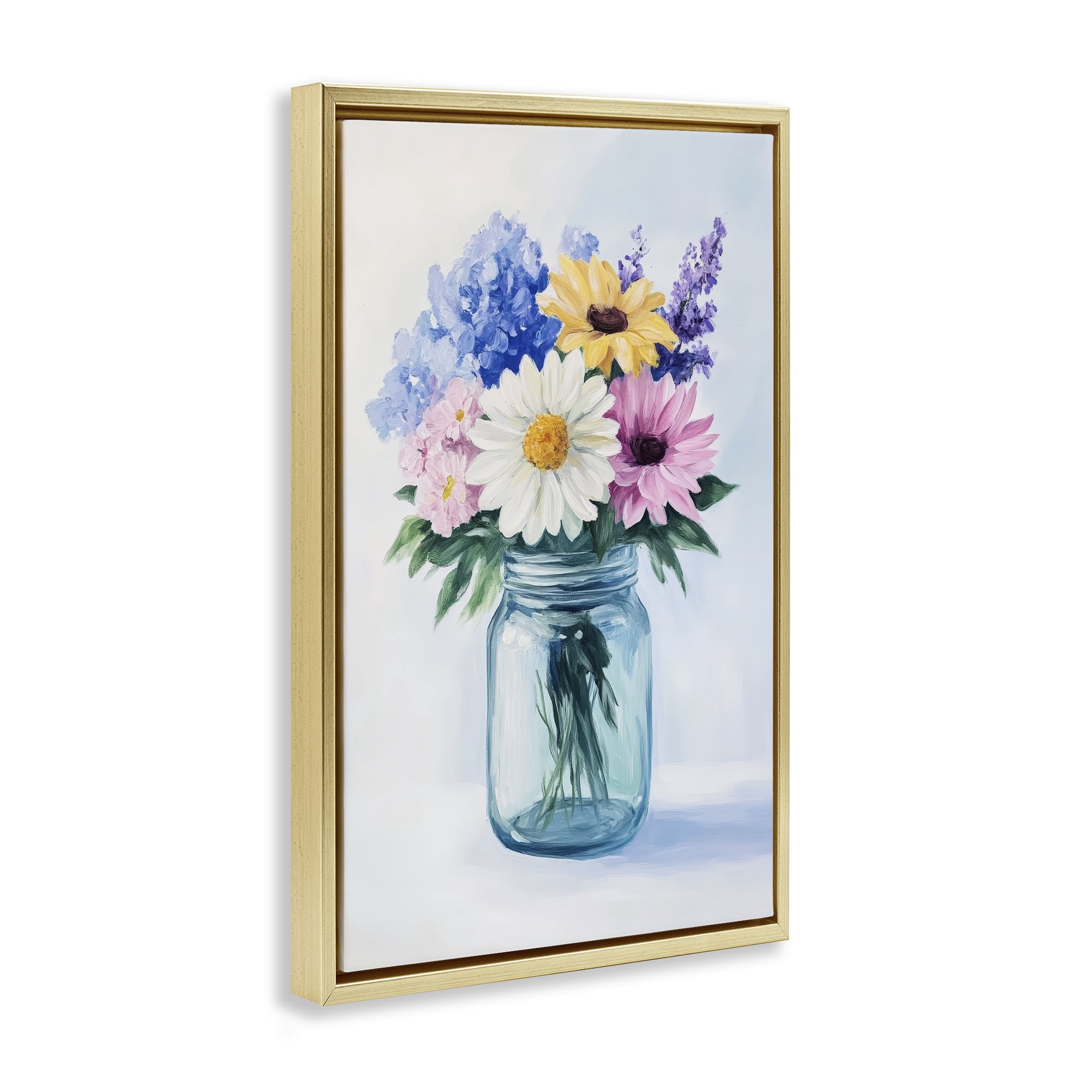 Stupell Industries Country Jar Wildflower Bouquet Gold Framed Floater Canvas Wall Art, design by Petal Prints Design