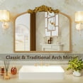 thumbnail image 4 of Swafrrt 36 x 30 Inch Antique Gold Arched Bathroom Mirror Vintage Baroque Decorative Wall Vanity Mirror with Aluminum Alloy Frame and Tempered Glass, 4 of 10