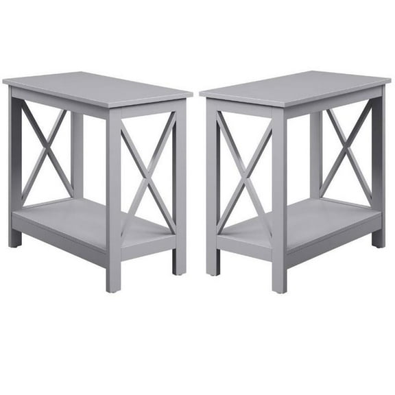 Home Square Chairside End Table with Shelf in Gray Wood Finish - Set of 2
