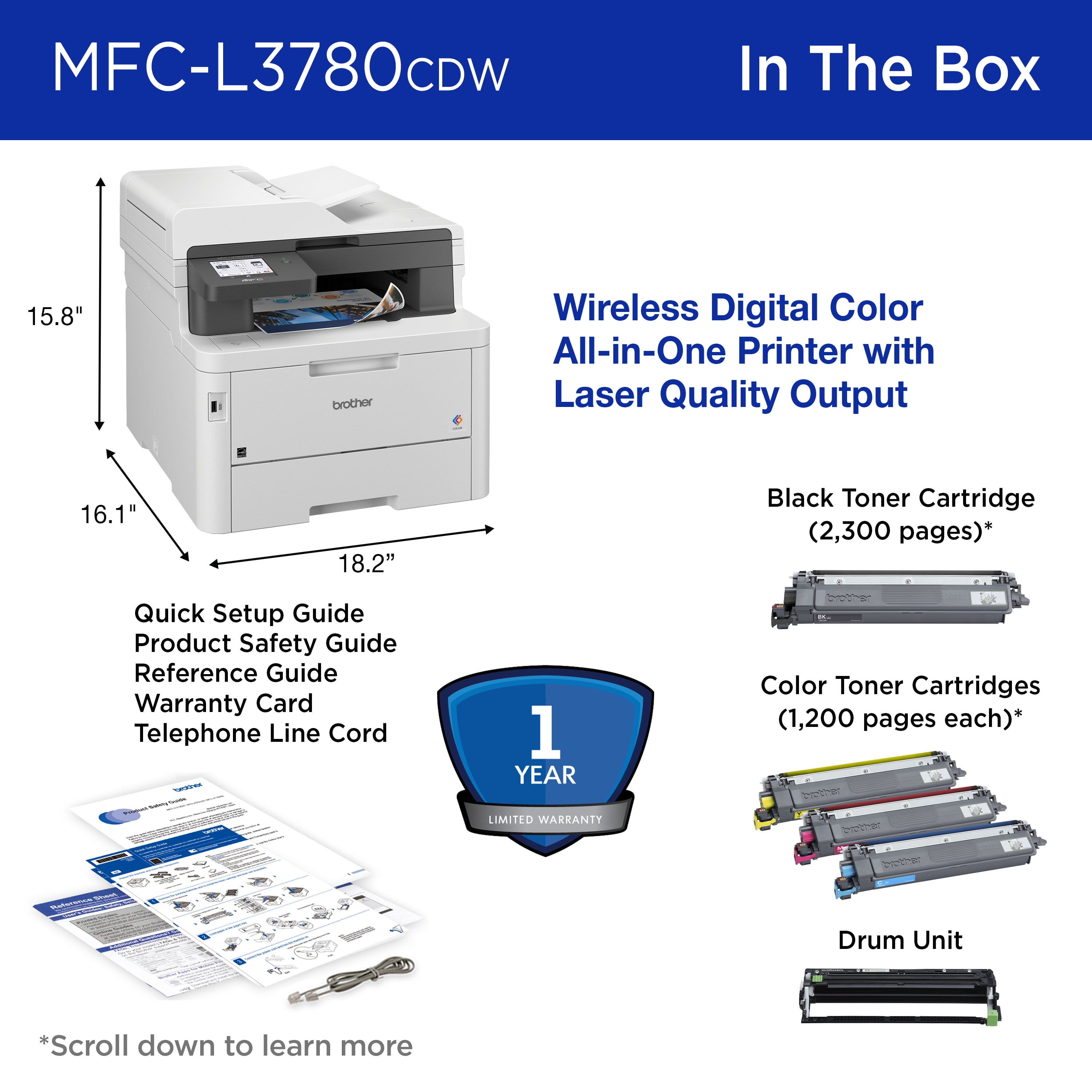 Brother MFC-L3780CDW Multifunction All-in-One Wireless Digital Color Printer with Eco Features - Walmart.com Brother MFC-L3780CDW Multifunction All-in-One Wireless Digital Color Printer with Eco Features - Walmart.com