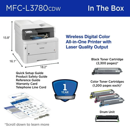Brother - MFC-L3780CDW Wireless Digital Color All-in-One Printer with Laser Quality Output and Refresh Subscription Eligibility - White