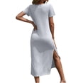 thumbnail image 3 of Solid Color Women V Neck Short Sleeved Casual Side Slit Dress, 3 of 4