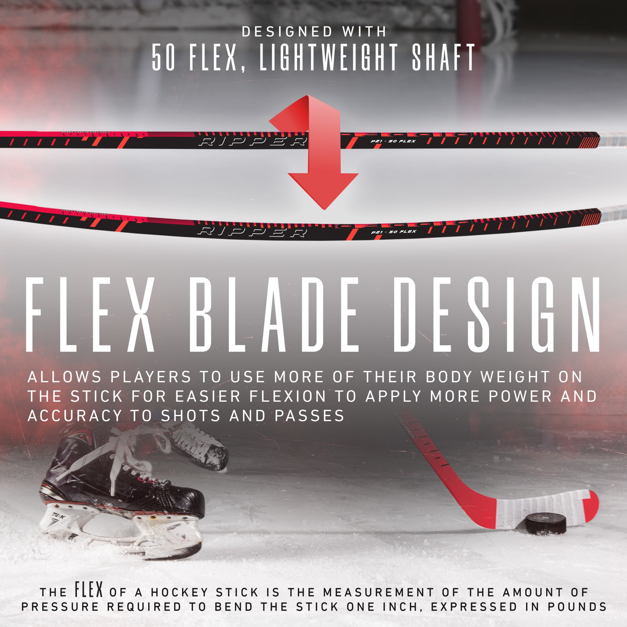 Franklin Sports Junior Ice Hockey Stick - Ripper Right Handed Ice Kids Hockey Stick - 55" Inch Junior Composite Hockey Stick for Youth Hockey - 50 Flex + Textured Grip Ice Hockey Stick - Righty