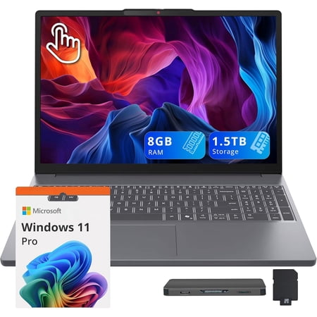 Lenovo IdeaPad Slim 3 15.3" WUXGA Touchscreen Laptop, AMD Ryzen 7 170, 8GB DDR5, 1.5TB Storage (512GB SSD+1TB Docking Station), AMD Radeon Graphics, Copilot, Numeric Keypad, Win 11 Pro, Luna Grey