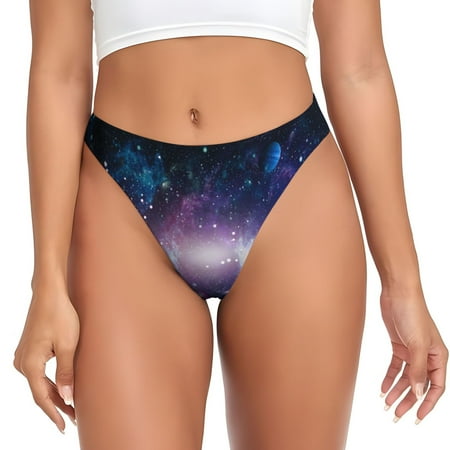 Qokaie Planets Stars And Galaxies1 Printed Women s Cotton Thong Underwear  Sexy Breathable Panties G-string-Medium