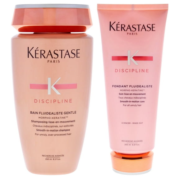 Discipline Kit by by Kerastase for Unisex - 2 Pc Kit 8.5oz Discipline Bain Fluidealiste No Sulfates Smooth-in-Motion Shampoo, 6.8oz Discipline Fondant Fluidealiste Smooth-in-Motion Care