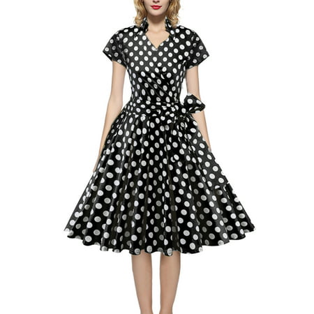 Women Vintage Dress 50S 60S Swing Pinup Retro Casual Housewife Party Ball Fashion Office Short Sleeve Polka Dot
