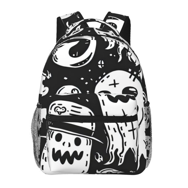 Fotbe Black White Spooky Ghosts Mochila Casual con Estampado para Escuela, Viajes y Actividades al Aire Libre - Duradera, Ligera y Cómoda