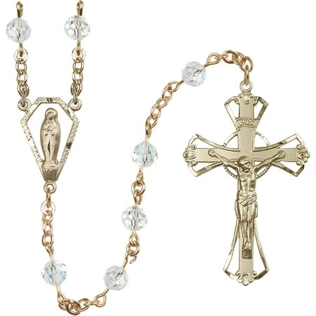 Swarovski Crystal Crucifix - 14 Karat Yellow Gold Rosary 6mm Crystal Swarovski beads Crucifix sz 1 3/4 x 1 1/8. Miraculous medal charm