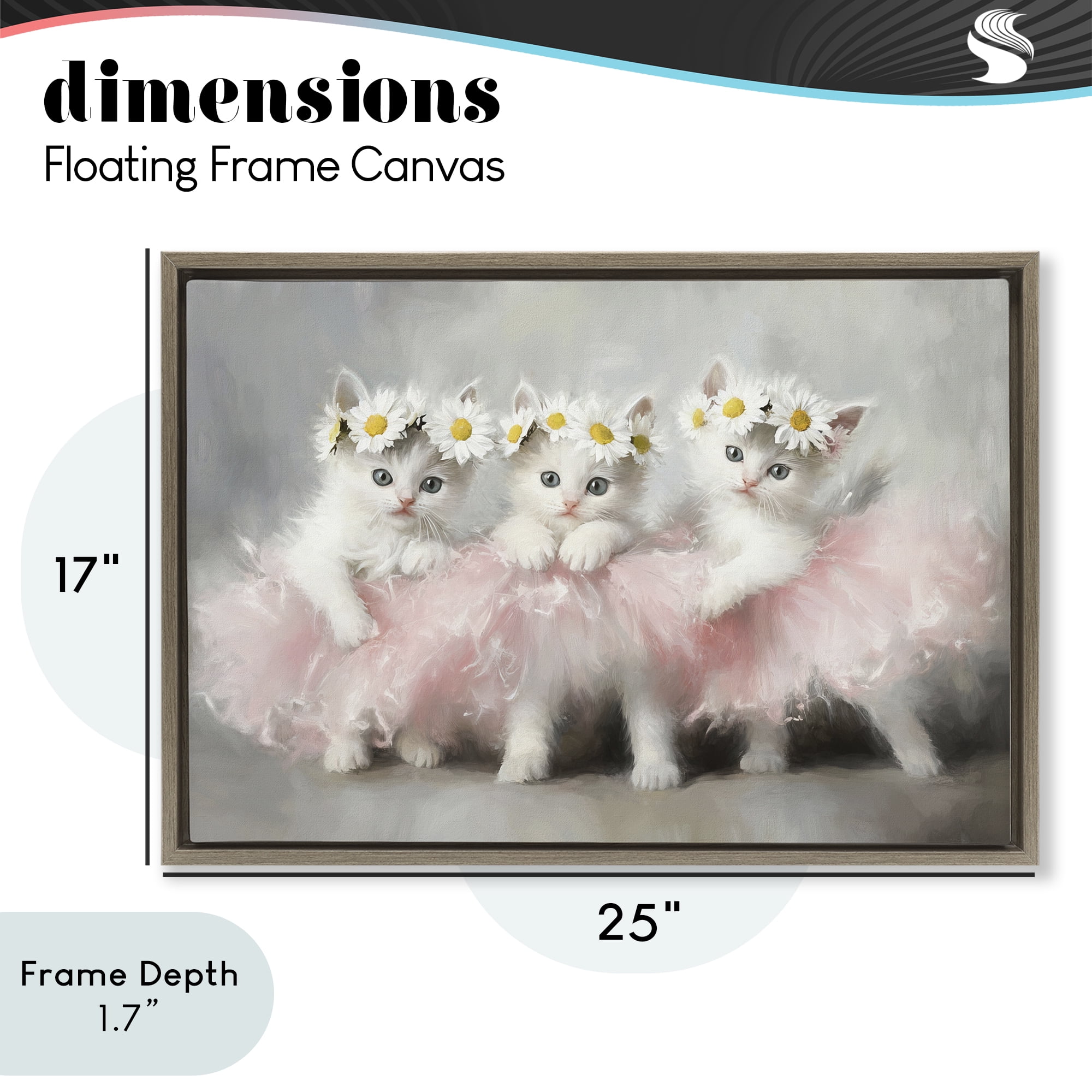 Stupell Industries Dancing Kittens in Tutus Brown Framed Floater Canvas Wall Art, design by Tina LeCour