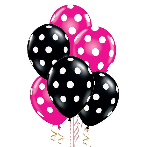 PMU Polka Dot Balloons - Multicolor Small Balloons for Birthdays, Weddings, Christmas, Halloween Anniversaries, Baby Shower & Party Favors Supplies - 11 Inch Berry Hot Pink and Black, Pkg/100