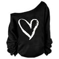 thumbnail image 3 of Fsqjgq Valentine's Day Long Sleeve Shirts for Women Love Heart Graphic Crewneck Sweatshirts Off Shoulder Loose Fit Tops Blouse L, 3 of 5