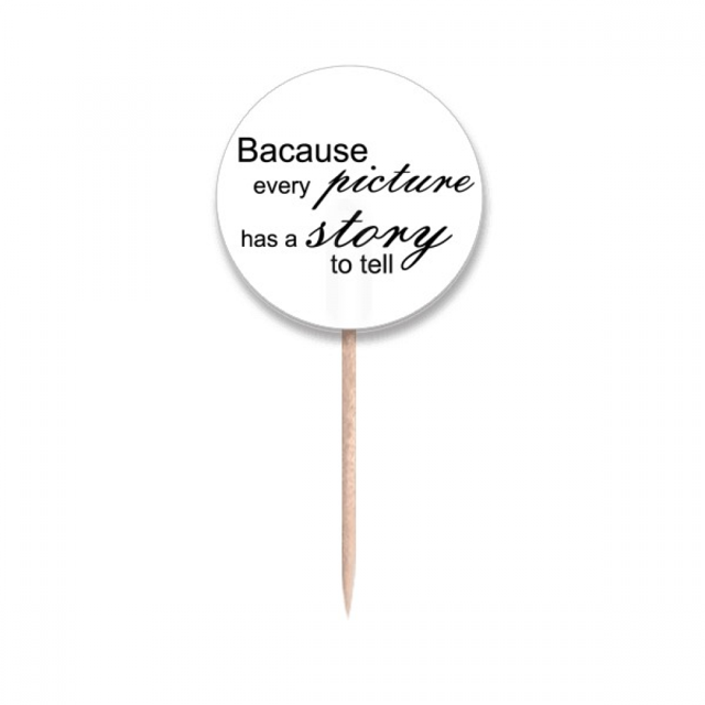 Story Picture Quote Art Deco Fashion Toothpick Flags Round Labels Party Decoration