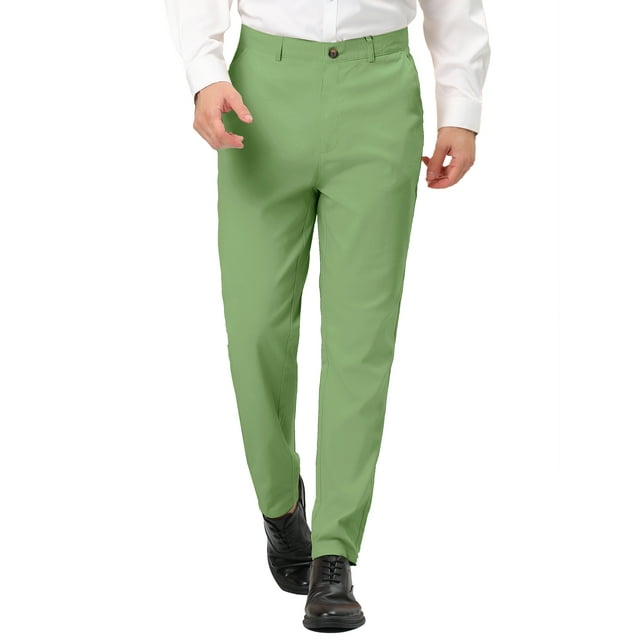 INSPIRE CHIC Men's Dress Trousers Solid Color Flat Front Skinny Business Pants 36 Green