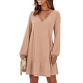 thumbnail image 6 of Mceream Spring Dresses for Women Knee Length 2026 Long Sleeve V Neck Dresses Summer Soft Ruffled Hem House Midi Dress Casual A Line Sweater Dresses Khaki XL, 6 of 7