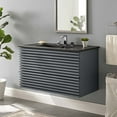 thumbnail image 2 of Wall Mount Sink Vanity Cabinet, Grey Gray Black, Wood, Mid Century Hotel Bedroom Bathroom, Modern Contemporary HB33673, 2 of 9