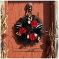 thumbnail image 5 of Gothic Skull Wreath, Halloween Party Decor, 18" Black Red Artificial Rose Front Door Wreath with Maple Leaves Skeleton Hands Accents, Spooky Wall Hanging Home Decor Indoor Outdoor for Fireplace Porch, 5 of 8